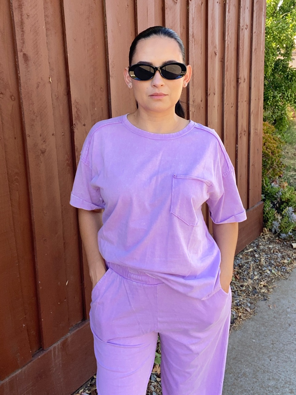 Lavender Mineral Wash Short Sleeve Pocket Top and Bottoms - Picture 4 of 4